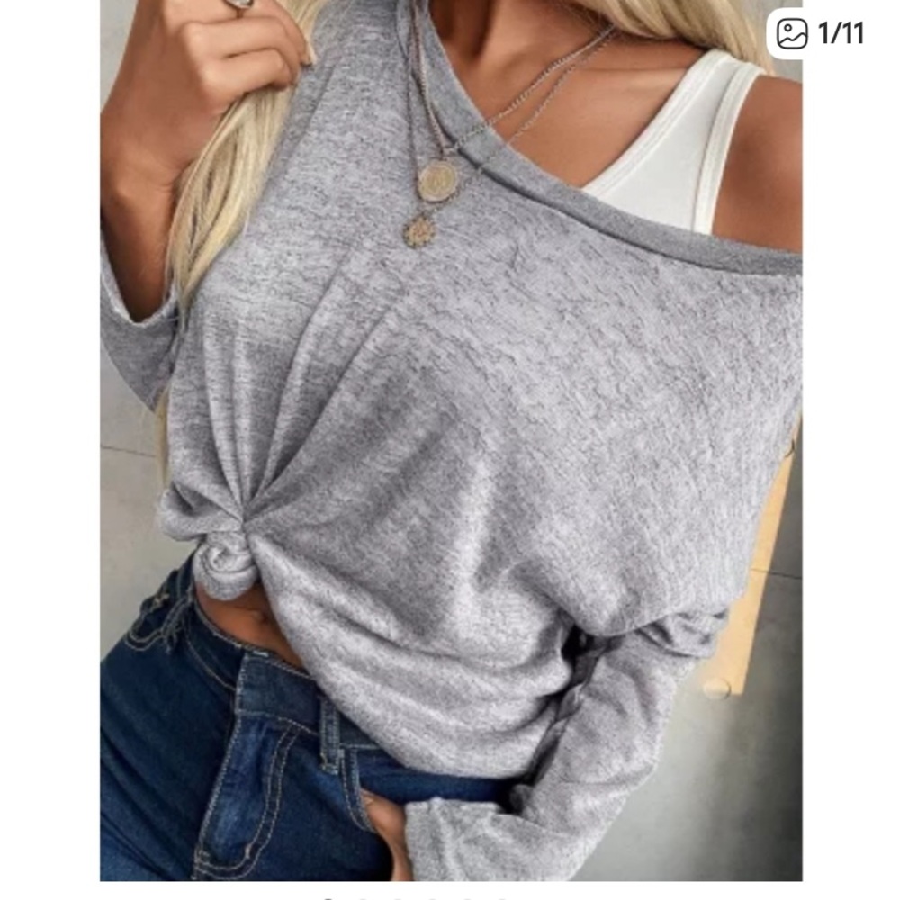 boutique loose gray crewmeck top